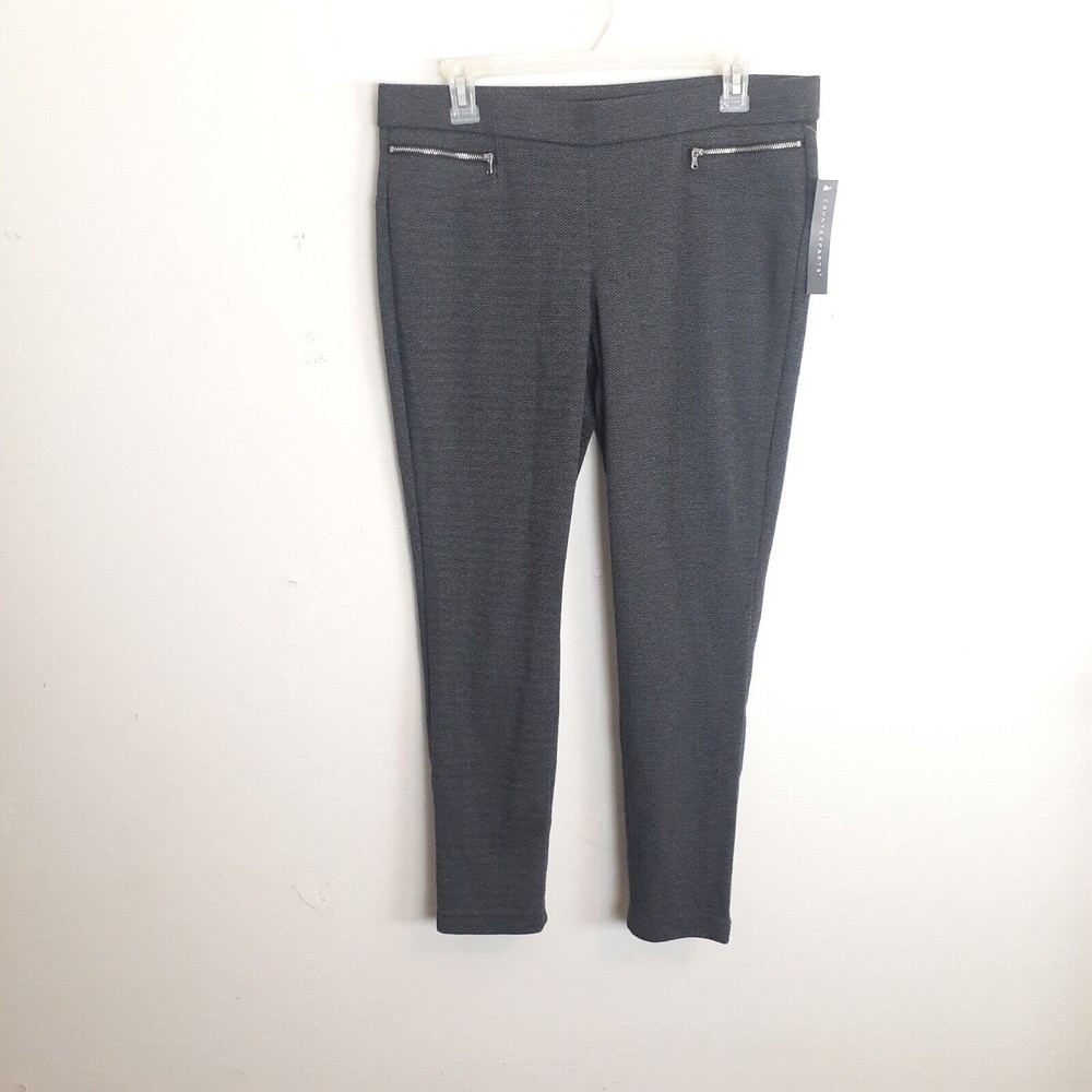 NEW Counterparts Pull On Pants Women 12P Gray Herringbone Stretch 26" Inseam